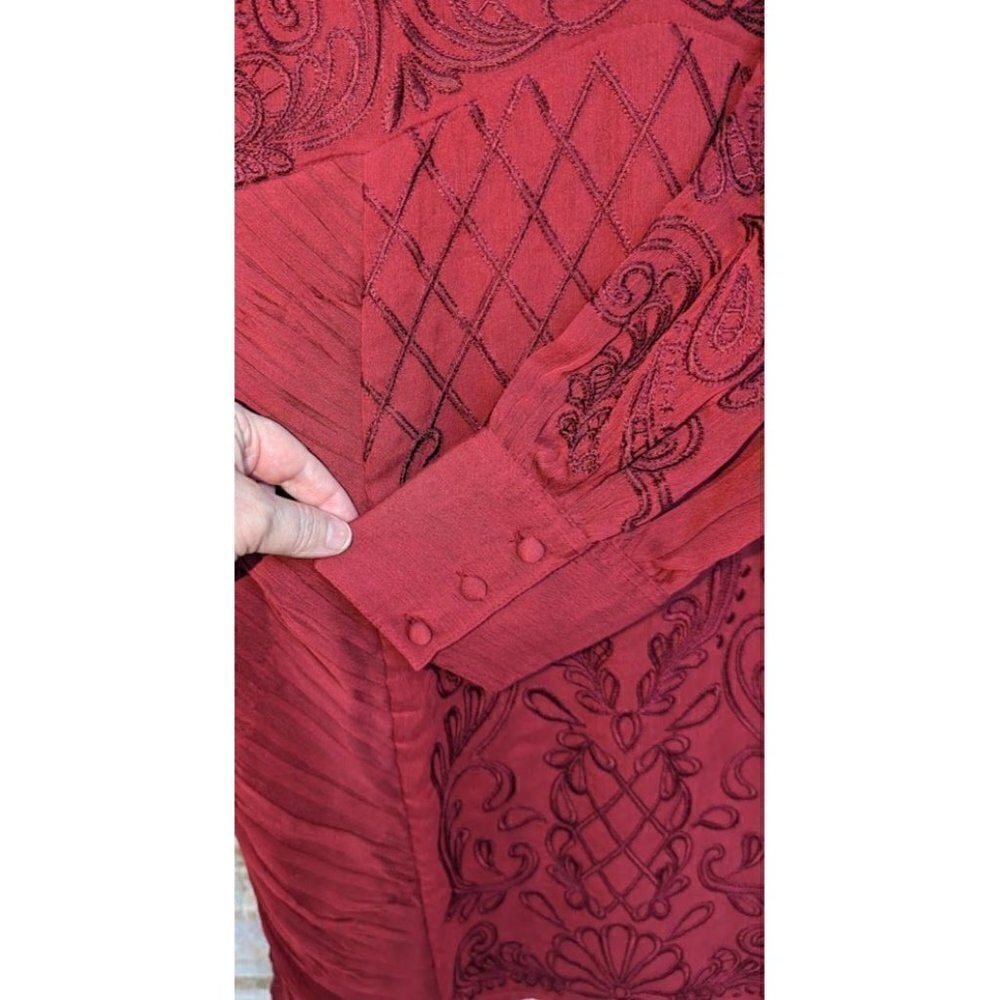 Anthropologie Lace Mini Long Sleeve Dress Wine Red NWT 12 Romantic - Picture 4 of 10